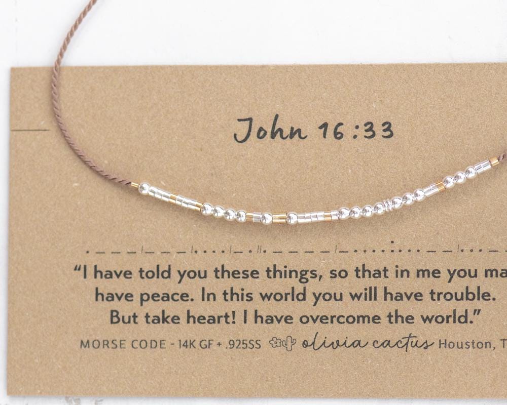John 16:33 Morse Code Bracelet - Dainty 14K Gold & Silver Jewelry by Olivia Cactus