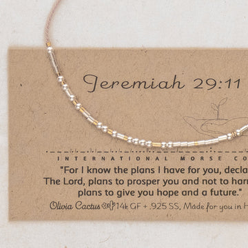 Joshua 1:9 Morse Code Bracelet - Dainty 14K Gold & Silver Jewelry by Olivia Cactus