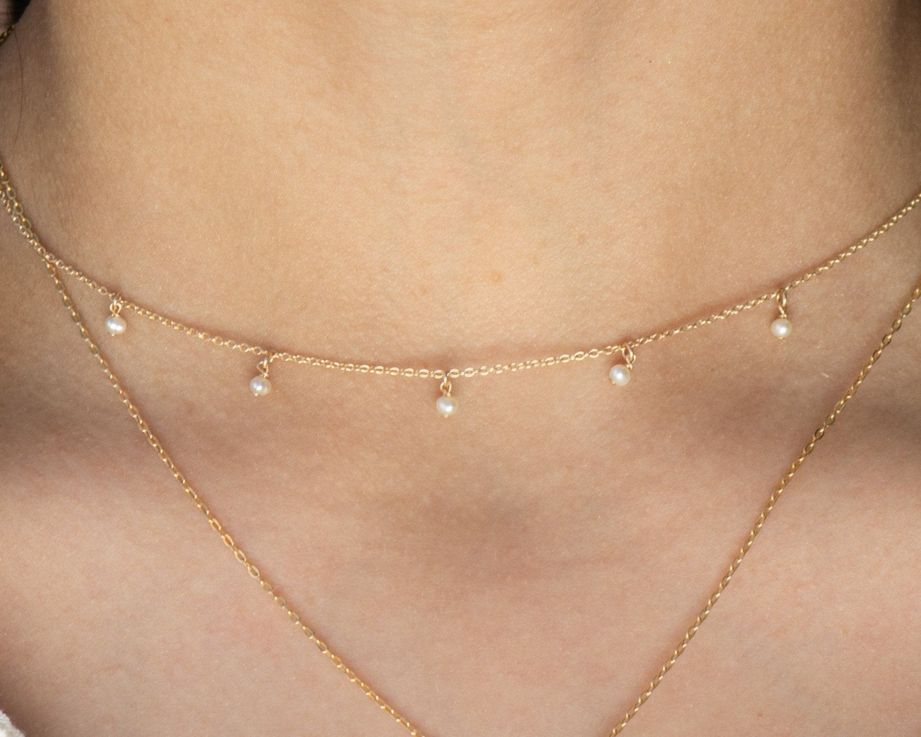 Macarena Tiny Pearls Necklace - Dainty 14K Gold & Silver Jewelry by Olivia Cactus