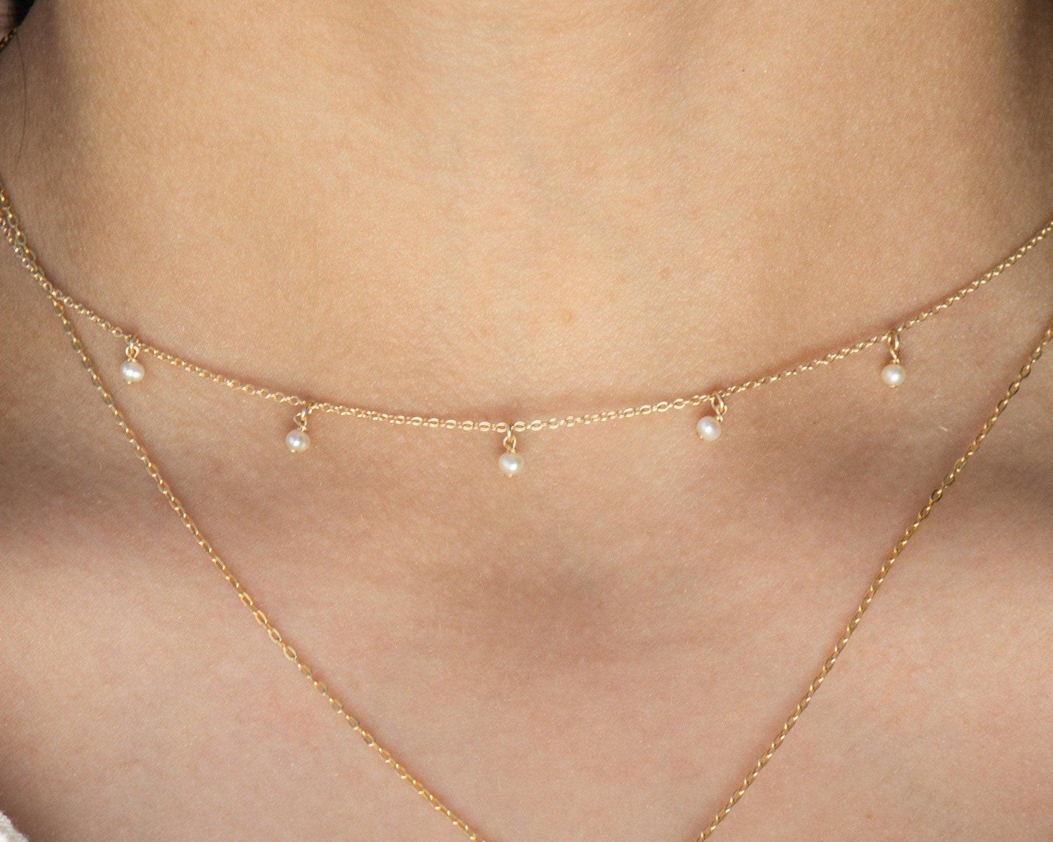 Macarena Tiny Pearls Necklace Morse and Dainty Jewelry by Olivia Cactus