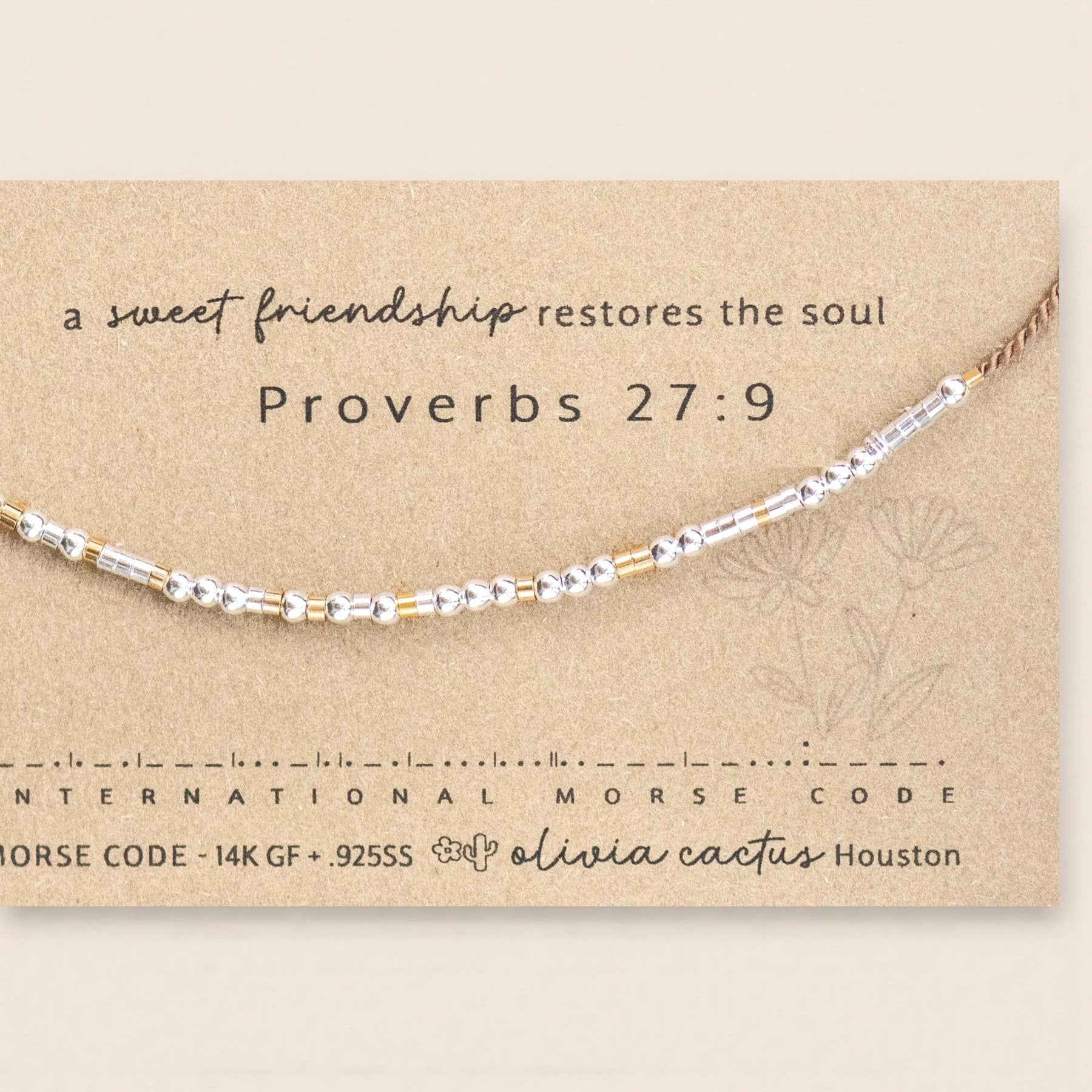 Matthew 11:28 Morse Code Bracelet - Dainty 14K Gold & Silver Jewelry by Olivia Cactus