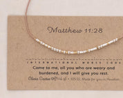 Matthew 11:28 Morse Code Bracelet - Dainty 14K Gold & Silver Jewelry by Olivia Cactus