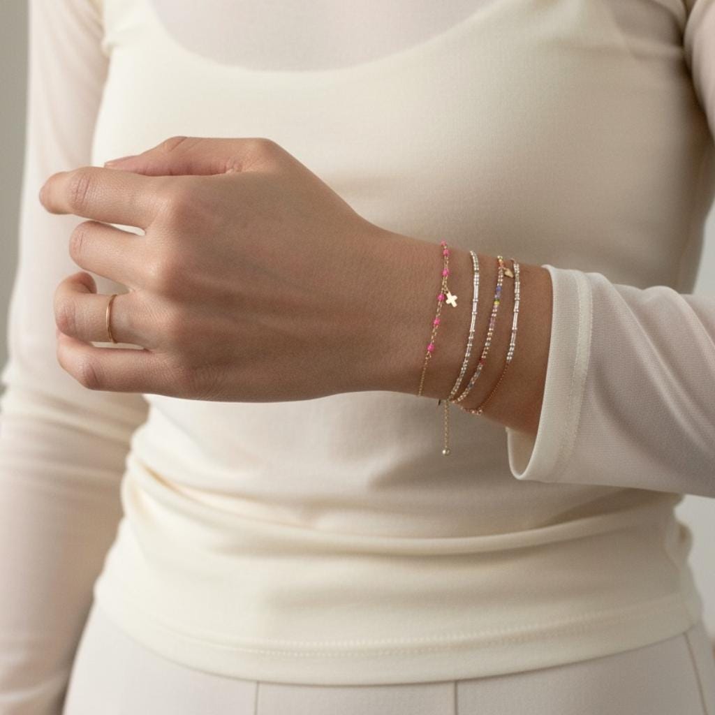 Matthew 11:28 Morse Code Bracelet - Dainty 14K Gold & Silver Jewelry by Olivia Cactus