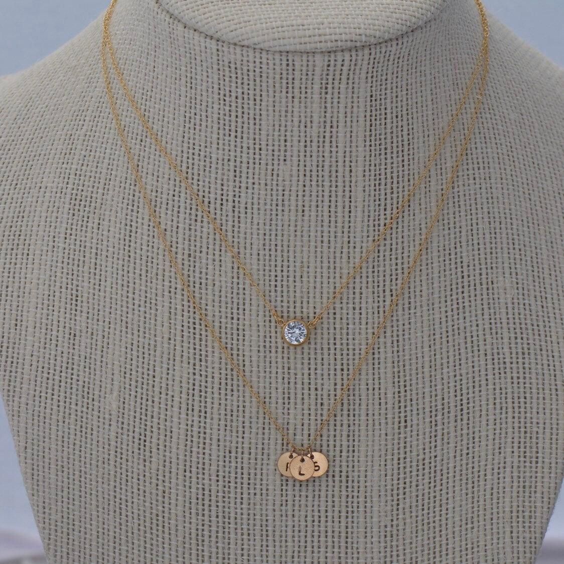 MOM Letter Discs Necklace Morse and Dainty Jewelry by Olivia Cactus