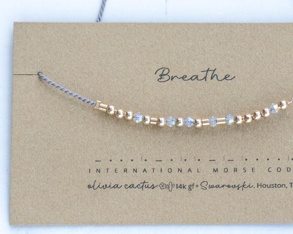 Morse Code Bracelet w/ Swarovski Crystals - Dainty 14K Gold & Silver Jewelry by Olivia Cactus