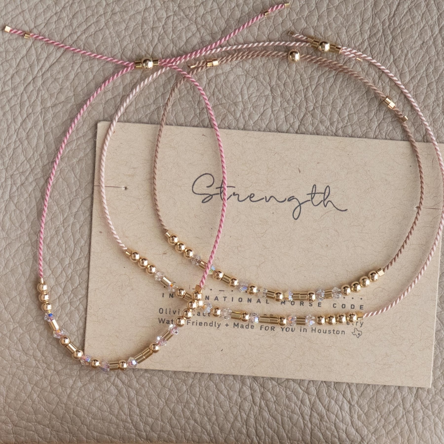 Morse Code Bracelet w/ Swarovski Crystals - Dainty 14K Gold & Silver Jewelry by Olivia Cactus