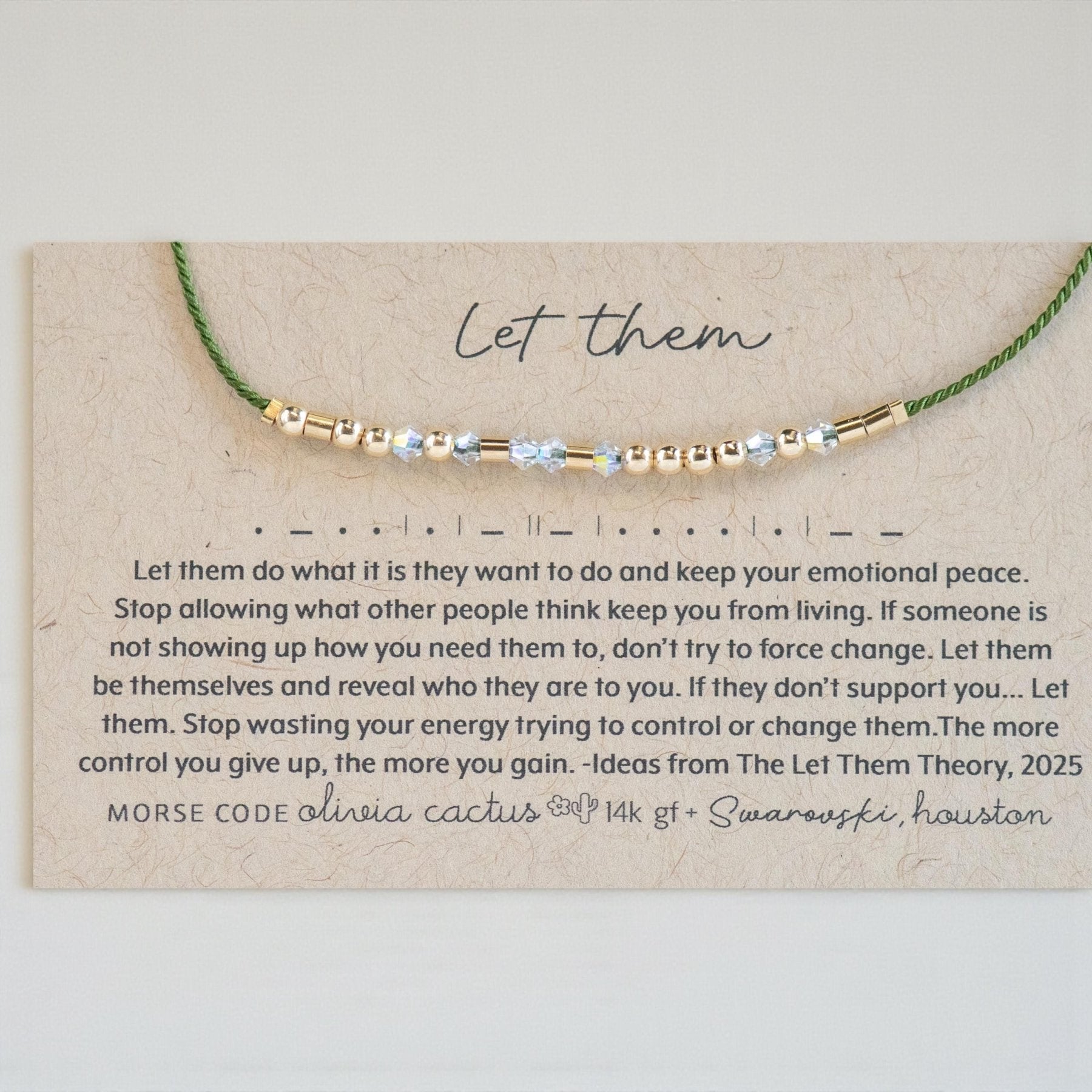 Morse Code Bracelet w/ Swarovski Crystals - Dainty 14K Gold & Silver Jewelry by Olivia Cactus
