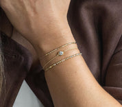 Morse Code Bracelet w/ Swarovski Crystals - Dainty 14K Gold & Silver Jewelry by Olivia Cactus