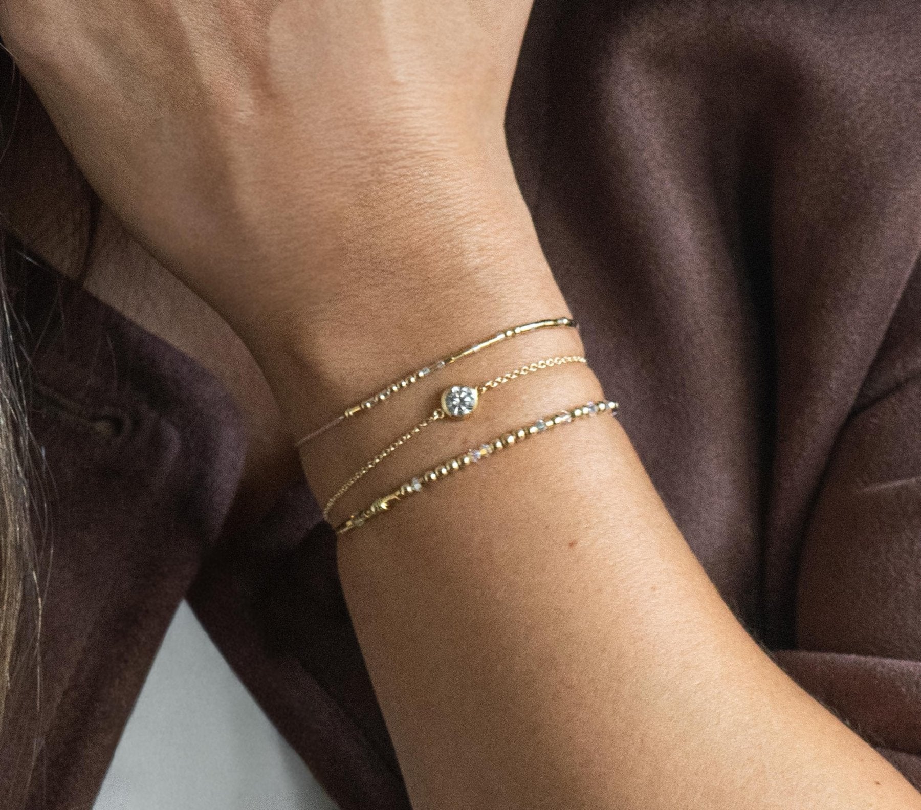 Morse Code Bracelet w/ Swarovski Crystals - Dainty 14K Gold & Silver Jewelry by Olivia Cactus