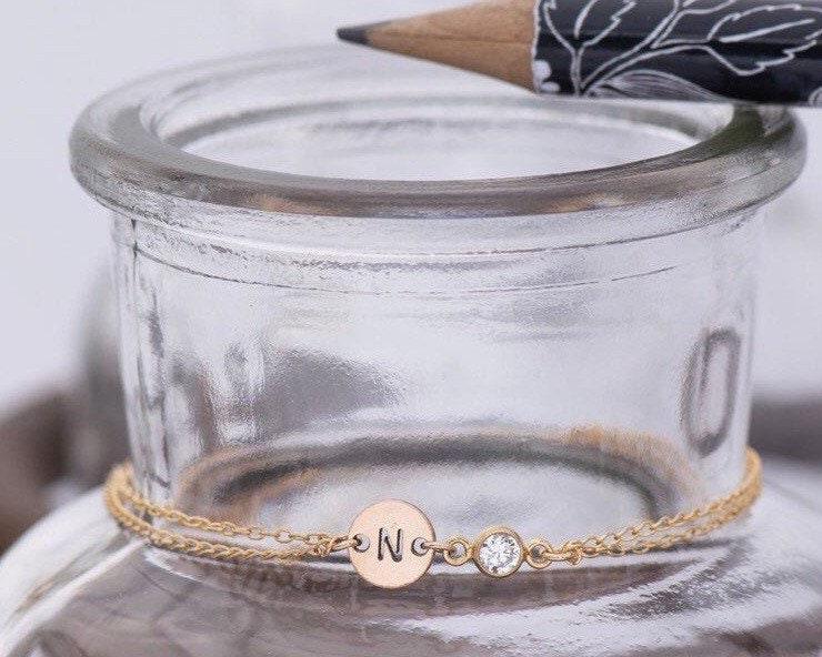 Nasreen Bracelet • Gold Initial Bracelet Morse and Dainty Jewelry by Olivia Cactus