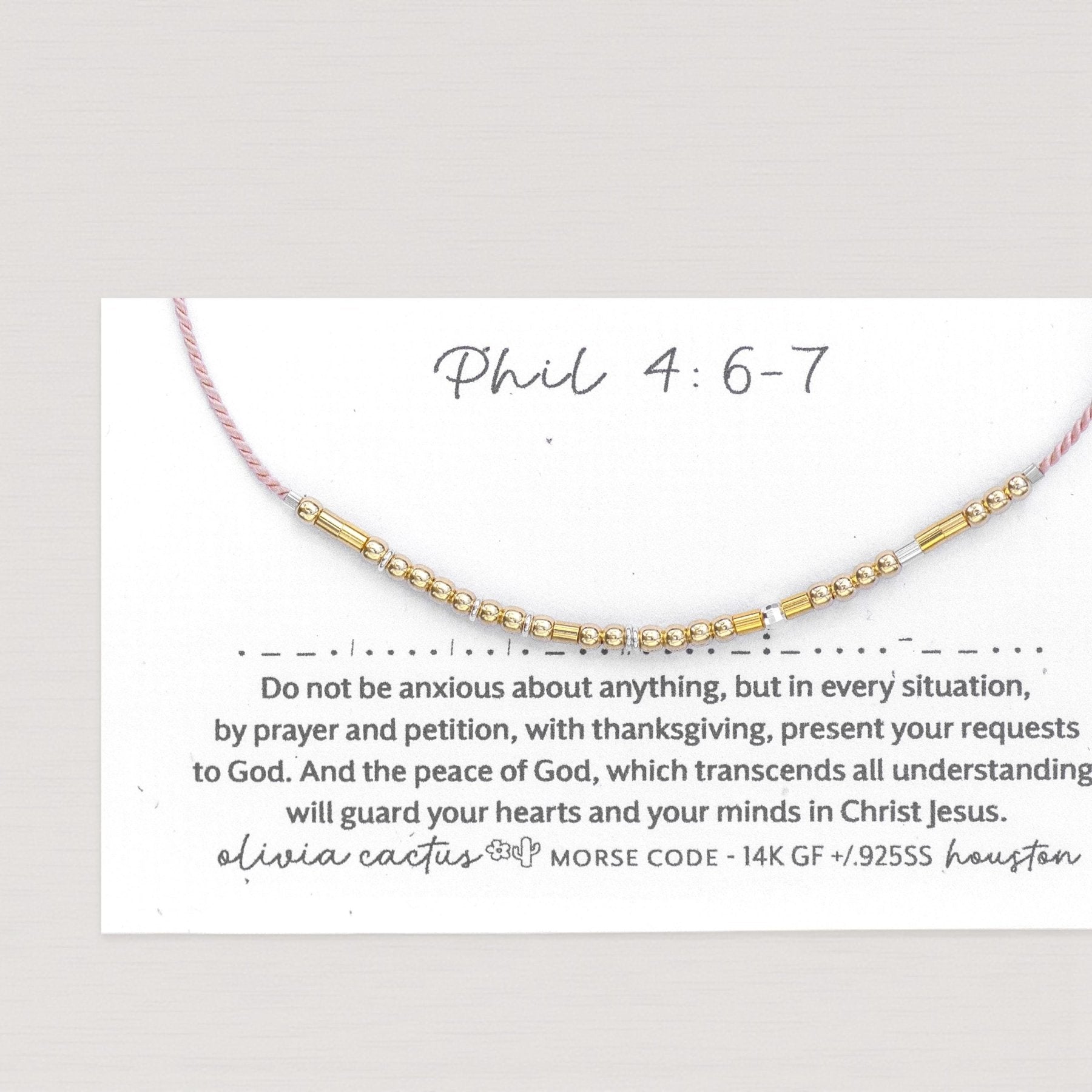 Philippians 4:6 Morse Code Bracelet - Dainty 14K Gold & Silver Jewelry by Olivia Cactus