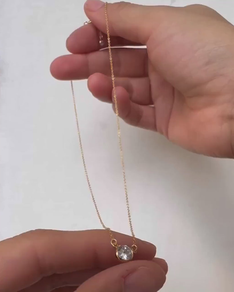 Nasreen Necklace, Diamond Cut CZ on 14k Gold Filled Chain, Dainty Bridesmaid Gift