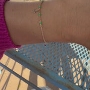 14k Gold Cross Bracelet with Bright Pink Accents, Baptism Gift, First Communion, Mothers Day