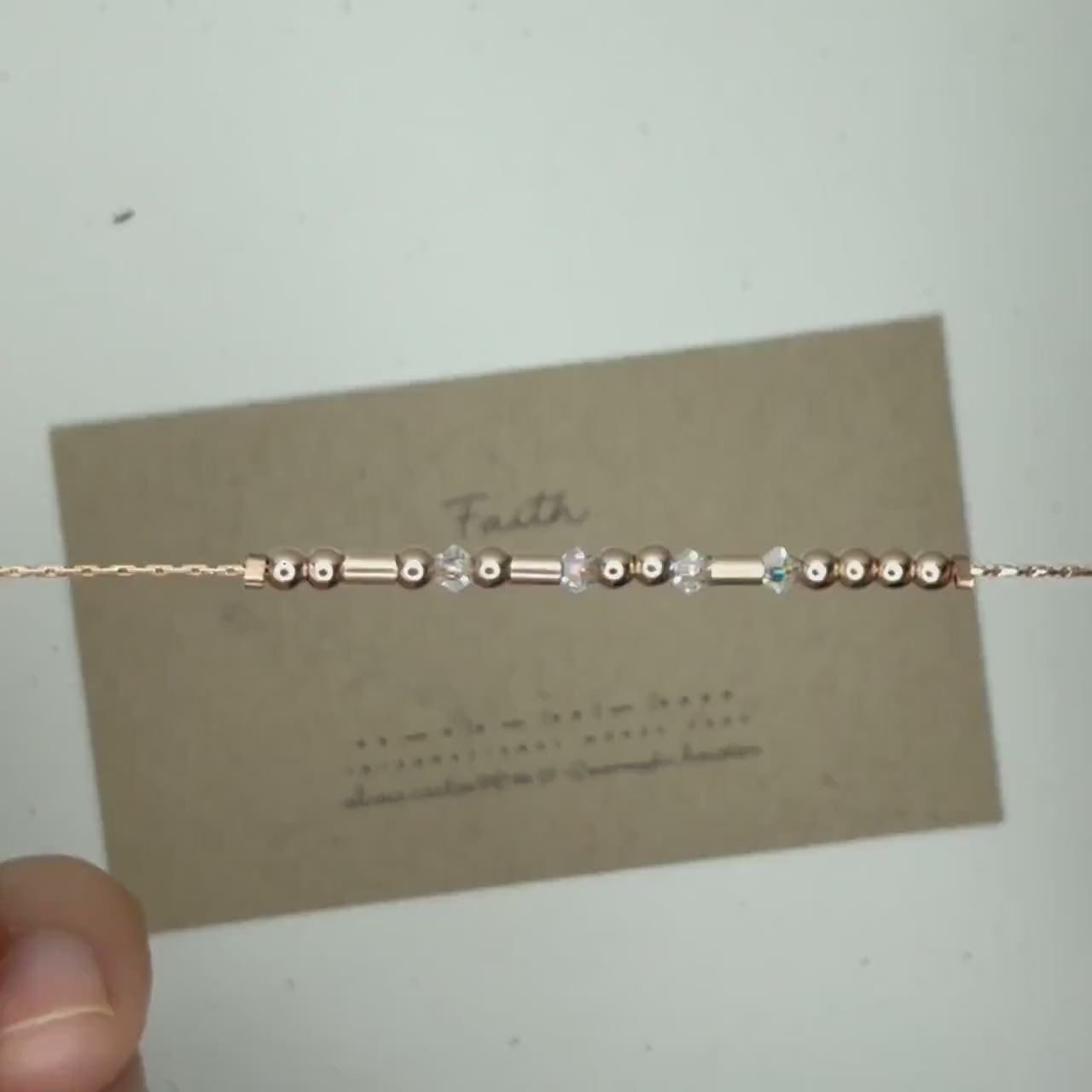 Gold Morse Code Bracelet, Tiny Cross Charm, Swarovski - Faith, Confirmation, Baptism Gift for Women