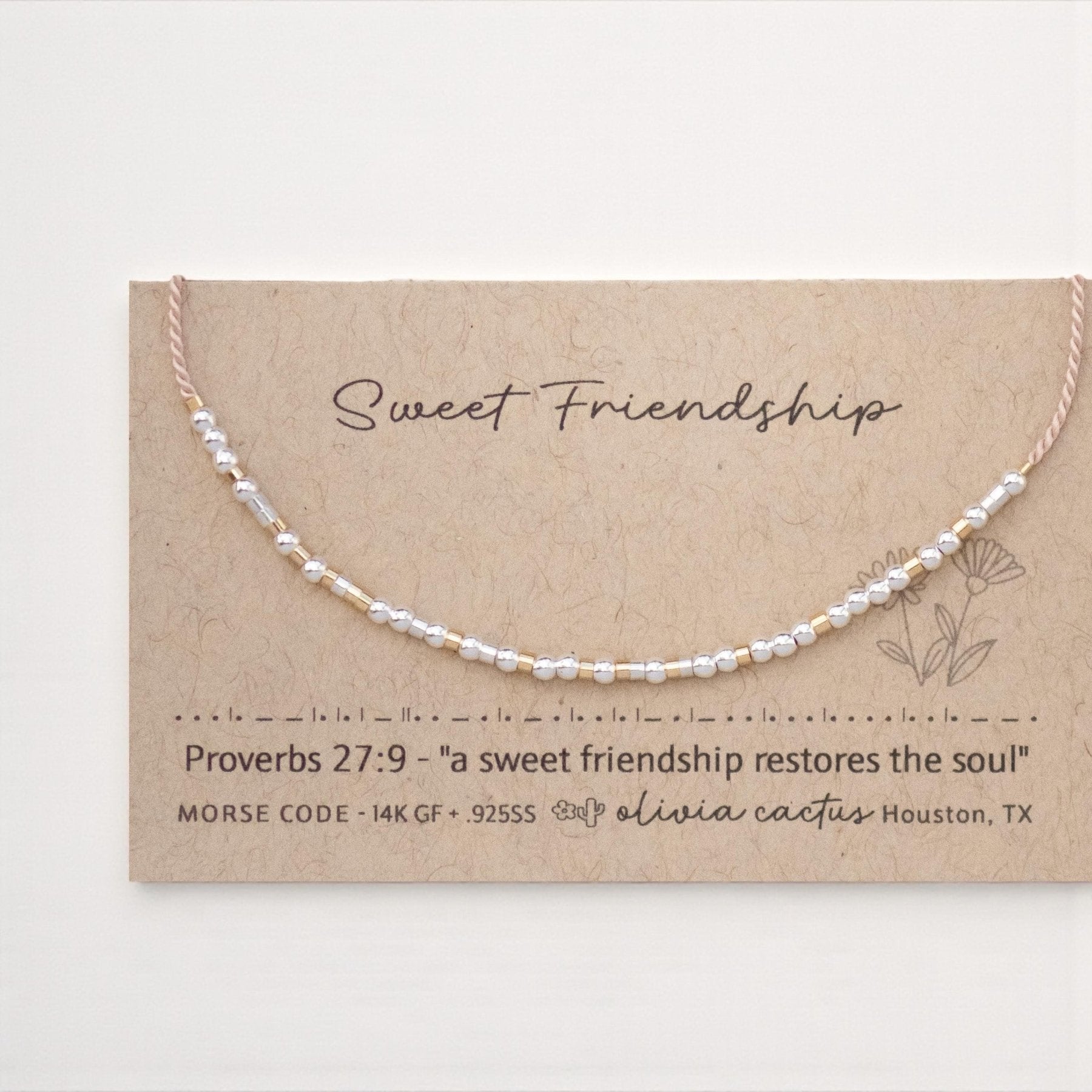 Proverbs 27:9 Bible Morse Code Friendship Bracelet - Dainty 14K Gold & Silver Jewelry by Olivia Cactus