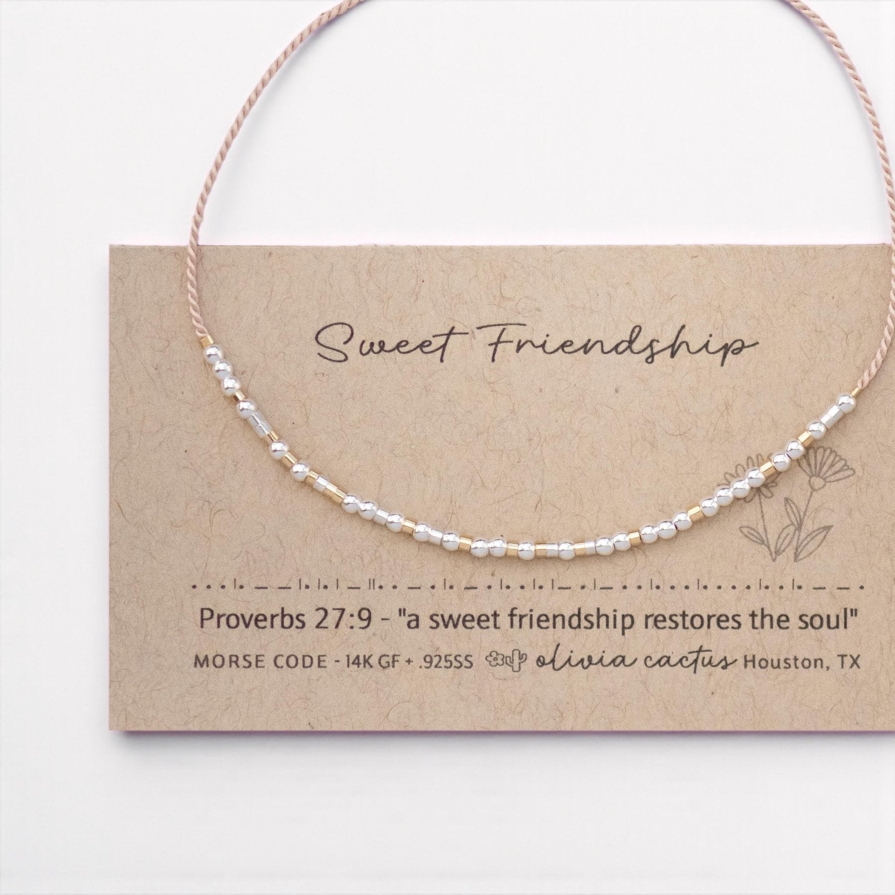 Proverbs 27:9 Bible Morse Code Friendship Bracelet - Dainty 14K Gold & Silver Jewelry by Olivia Cactus
