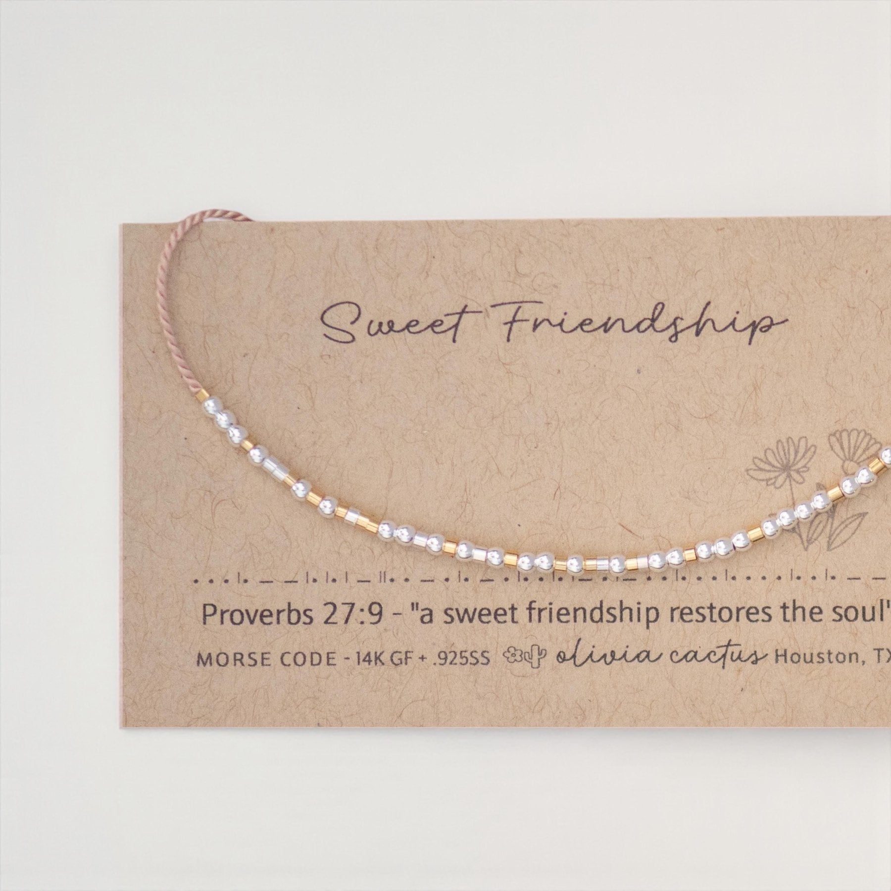 Proverbs 27:9 Bible Morse Code Friendship Bracelet - Dainty 14K Gold & Silver Jewelry by Olivia Cactus