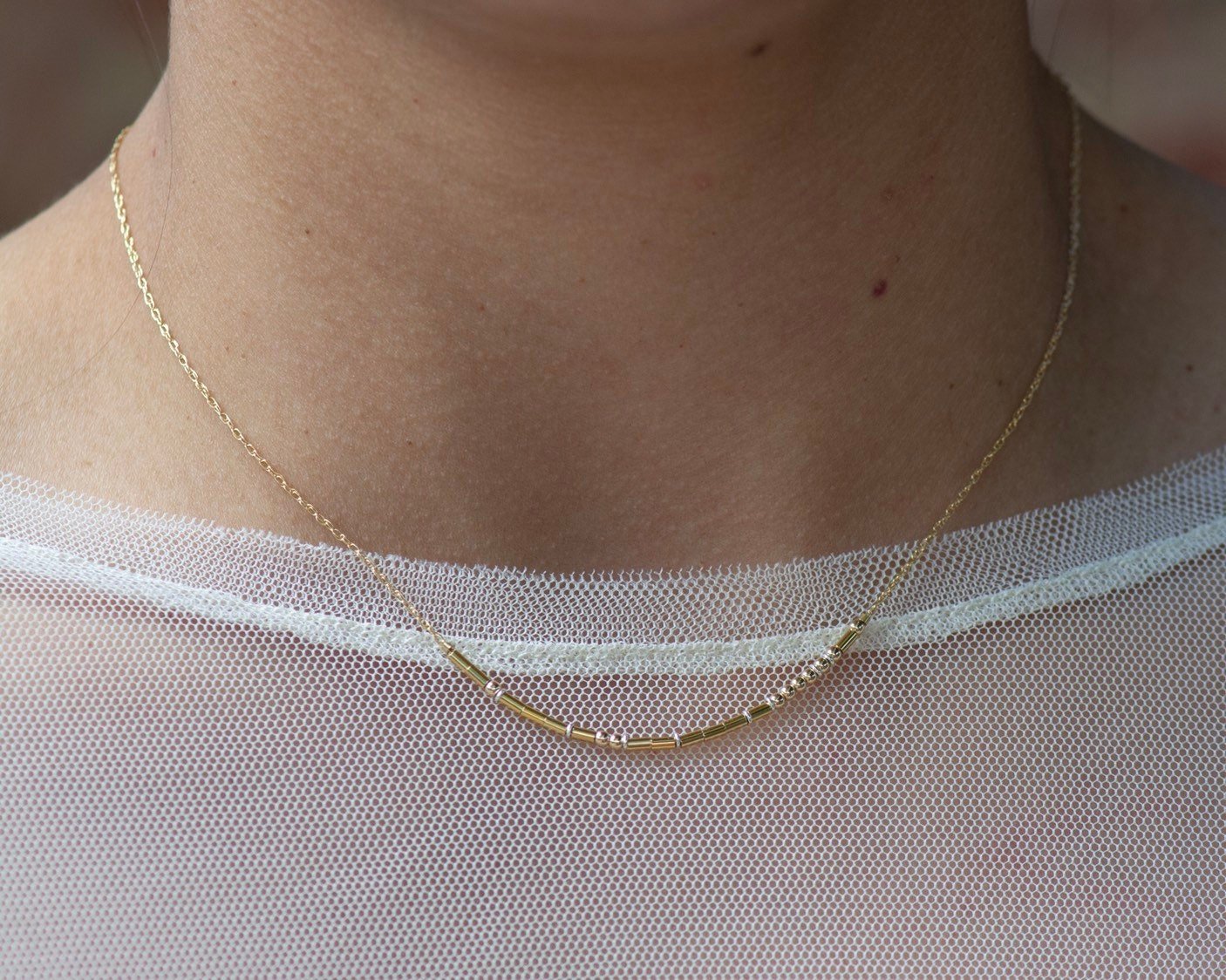 Psalms 27 Morse Code Necklace - Dainty 14K Gold & Silver Jewelry by Olivia Cactus