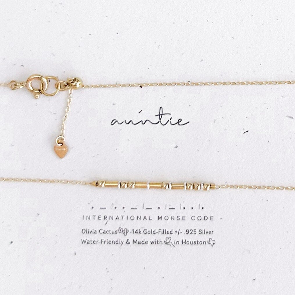 Psalms 27 Morse Code Necklace - Dainty 14K Gold & Silver Jewelry by Olivia Cactus