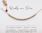 Ride Or Die Morse Code Necklace - Dainty 14K Gold & Silver Jewelry by Olivia Cactus