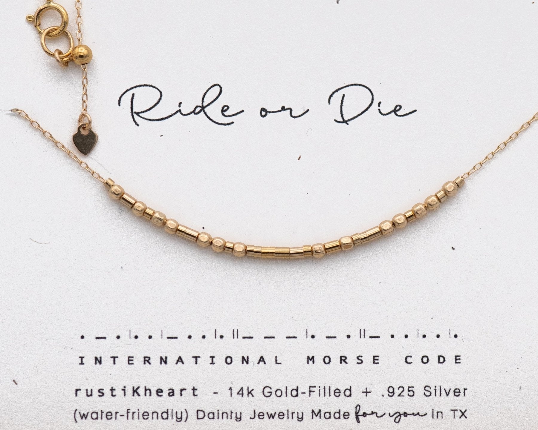 Ride Or Die Morse Code Necklace - Dainty 14K Gold & Silver Jewelry by Olivia Cactus
