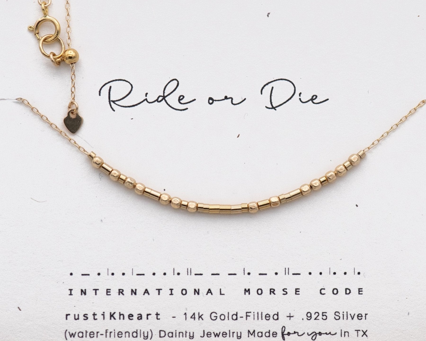 Ride Or Die Morse Code Necklace - Dainty 14K Gold & Silver Jewelry by Olivia Cactus