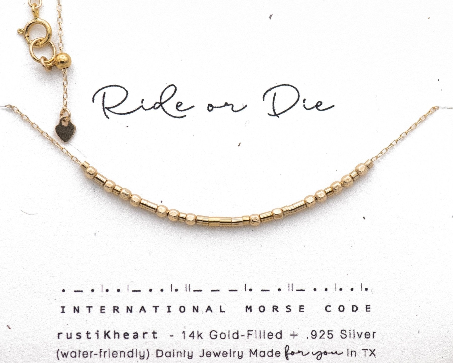 Ride Or Die Morse Code Necklace - Dainty 14K Gold & Silver Jewelry by Olivia Cactus