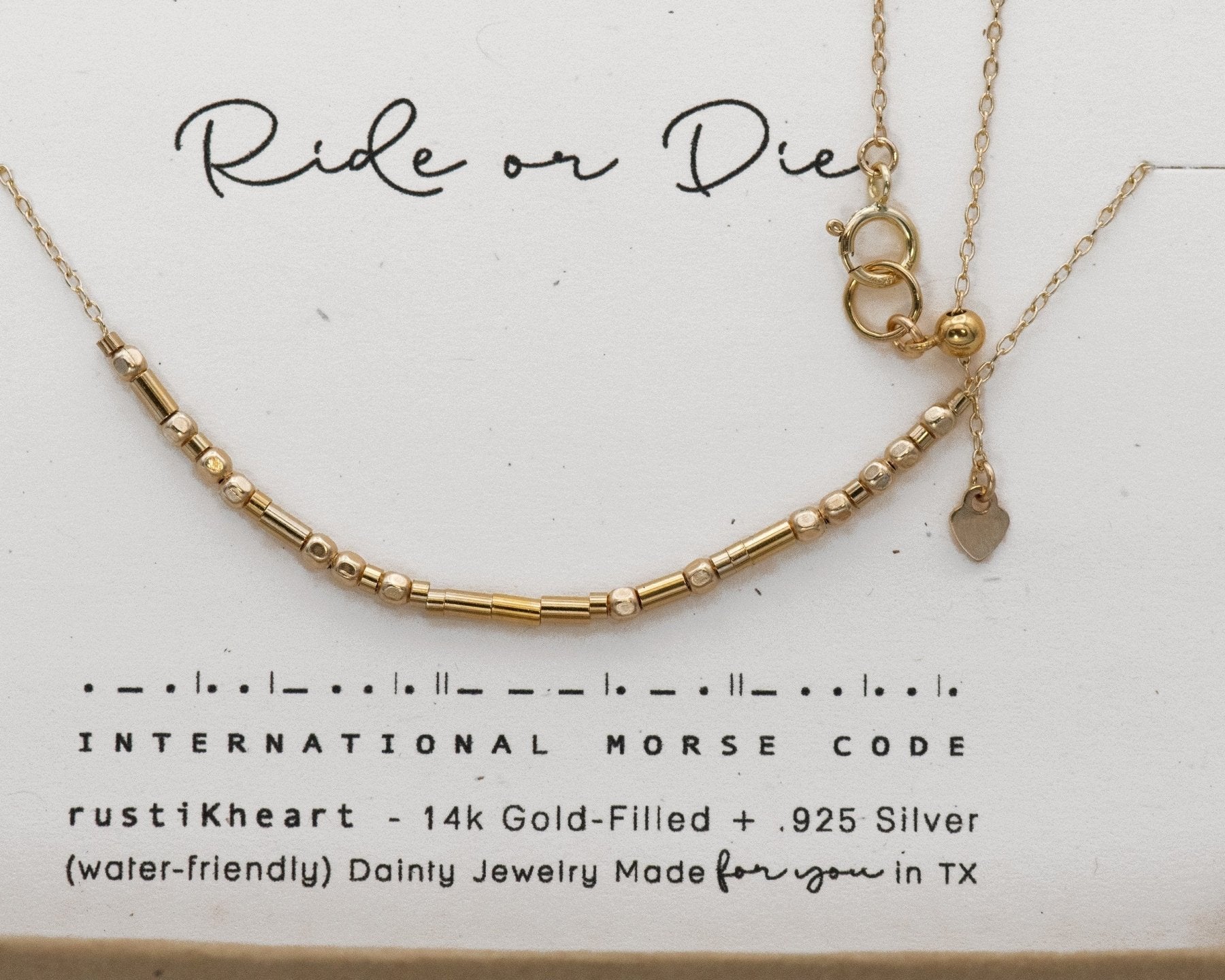 Ride Or Die Morse Code Necklace - Dainty 14K Gold & Silver Jewelry by Olivia Cactus