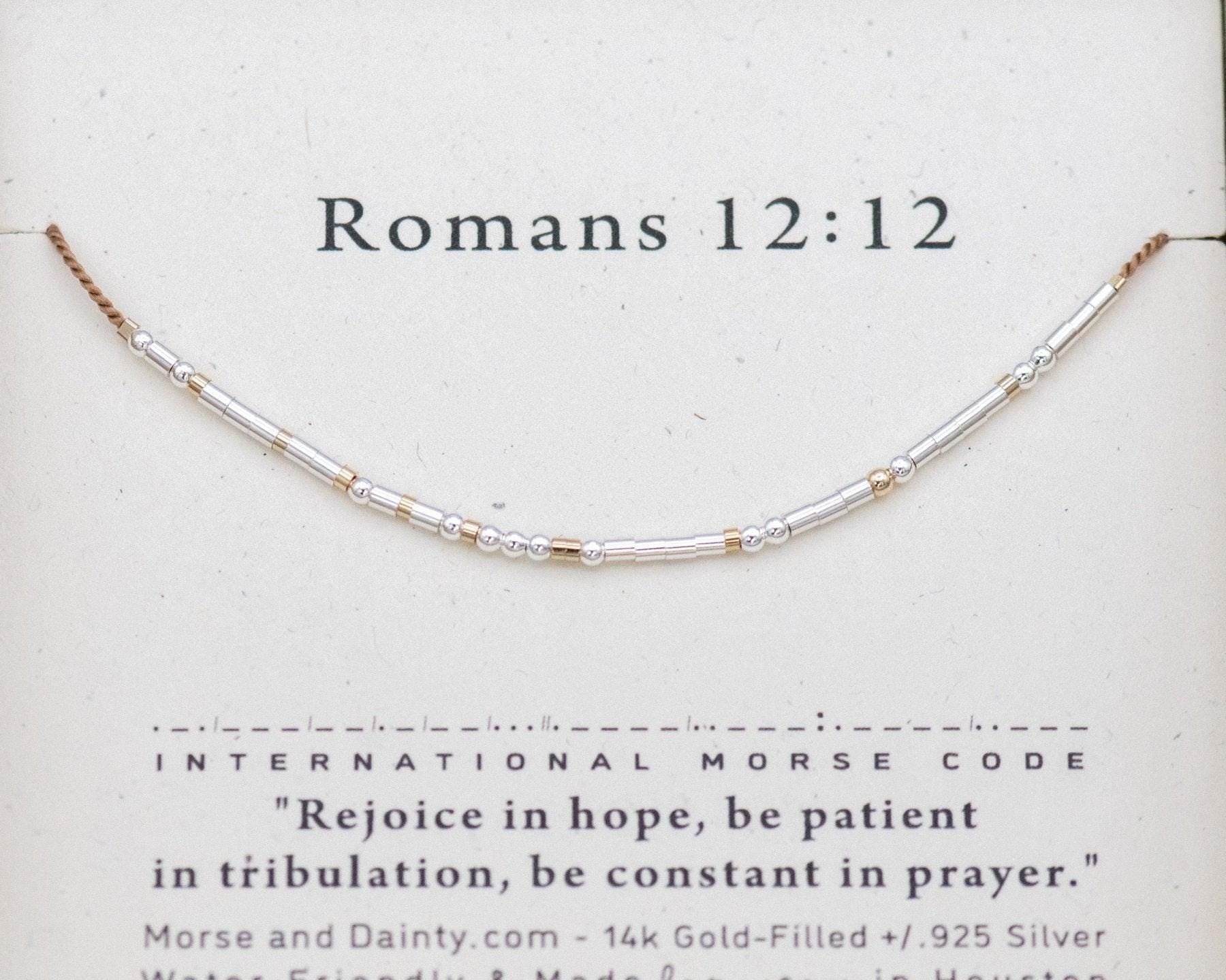 Romans 12:12 Morse Code Bracelet - Dainty 14K Gold & Silver Jewelry by Olivia Cactus