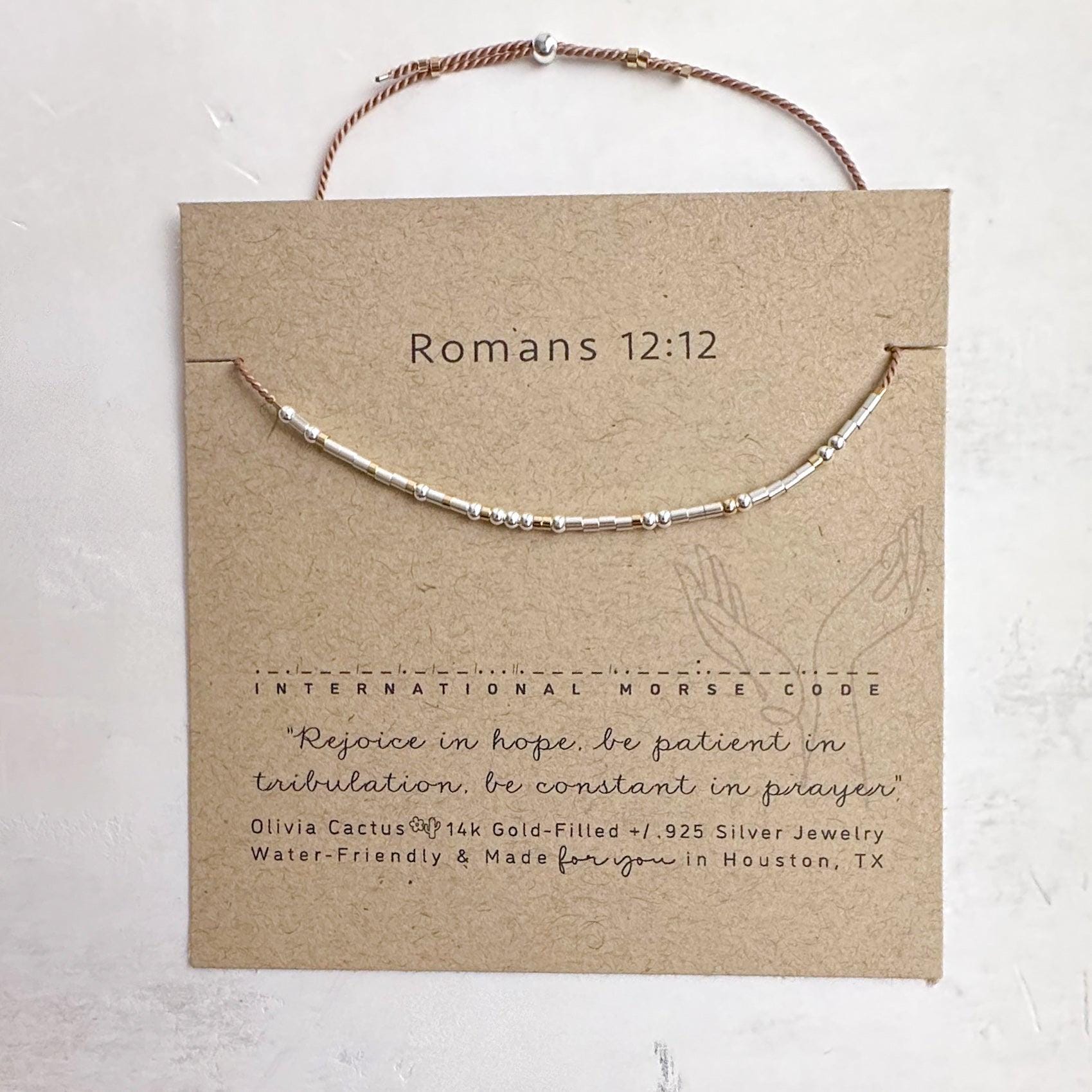 Romans 12:12 Morse Code Bracelet - Dainty 14K Gold & Silver Jewelry by Olivia Cactus