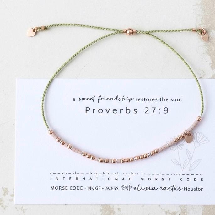 Rose Gold Friendship Morse Bracelet - Dainty 14K Gold & Silver Jewelry by Olivia Cactus