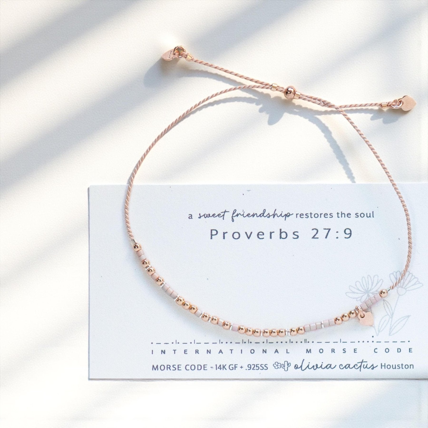 Rose Gold Friendship Morse Bracelet - Dainty 14K Gold &amp; Silver Jewelry by Olivia Cactus