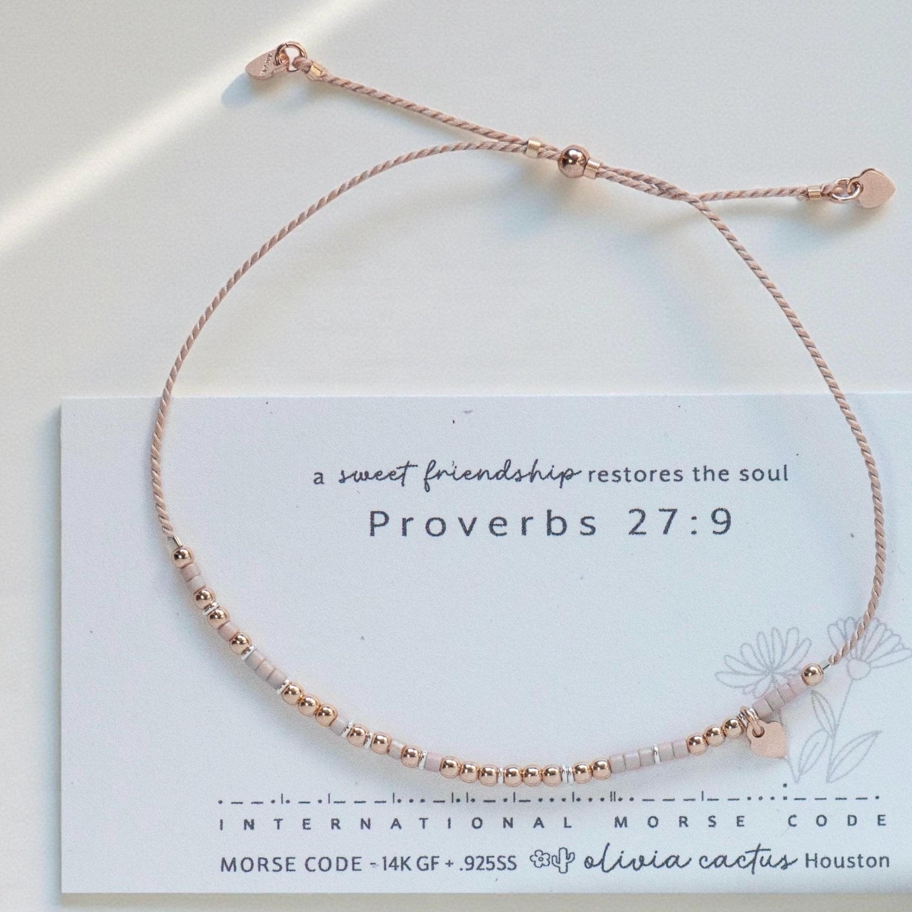Rose Gold Friendship Morse Bracelet - Dainty 14K Gold & Silver Jewelry by Olivia Cactus