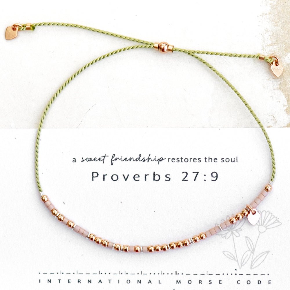 Rose Gold Friendship Morse Bracelet - Dainty 14K Gold & Silver Jewelry by Olivia Cactus