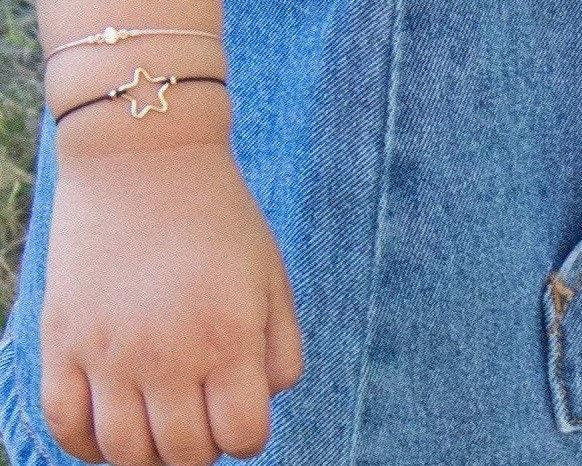 SET of 2 Silk Cord Bracelets: Star + Tiny Diamond cut CZ - Dainty 14K Gold & Silver Jewelry by Olivia Cactus