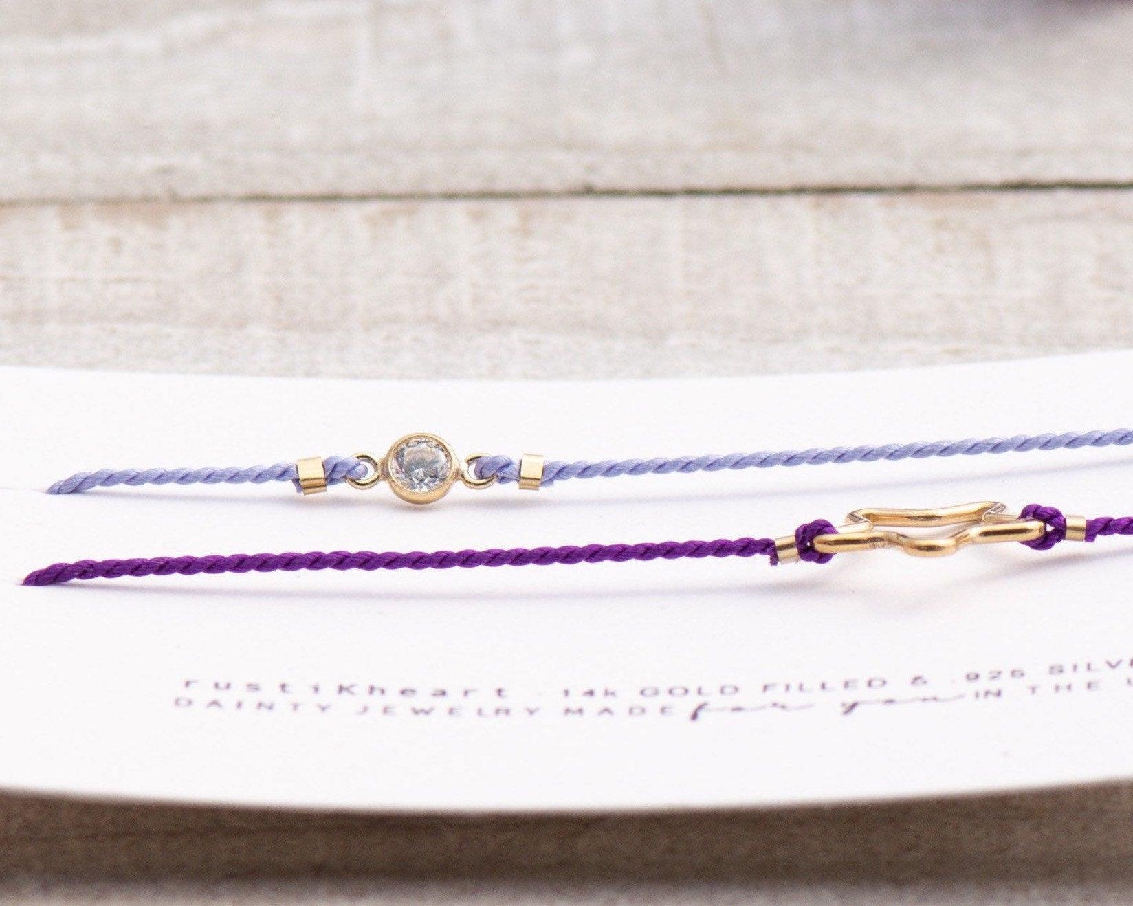 SET of 2 Silk Cord Bracelets: Star + Tiny Diamond cut CZ - Dainty 14K Gold & Silver Jewelry by Olivia Cactus