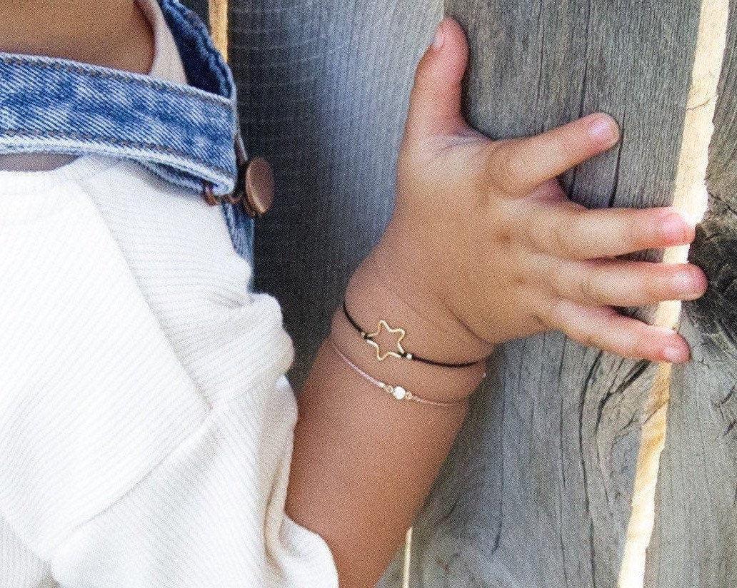 SET of 2 Silk Cord Bracelets: Star + Tiny Diamond cut CZ - Dainty 14K Gold & Silver Jewelry by Olivia Cactus