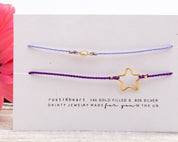 SET of 2 Silk Cord Bracelets: Star + Tiny Diamond cut CZ - Dainty 14K Gold & Silver Jewelry by Olivia Cactus