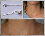 Silver Choker / Single CZ Solitaire Bridal Bridesmaid Gift Choker / Little Round CZ Charm Choker  / Silver Chain Choker / Sterling Silver Morse and Dainty Jewelry by Olivia Cactus