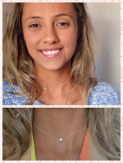Silver Choker / Single CZ Solitaire Bridal Bridesmaid Gift Choker / Little Round CZ Charm Choker  / Silver Chain Choker / Sterling Silver Morse and Dainty Jewelry by Olivia Cactus