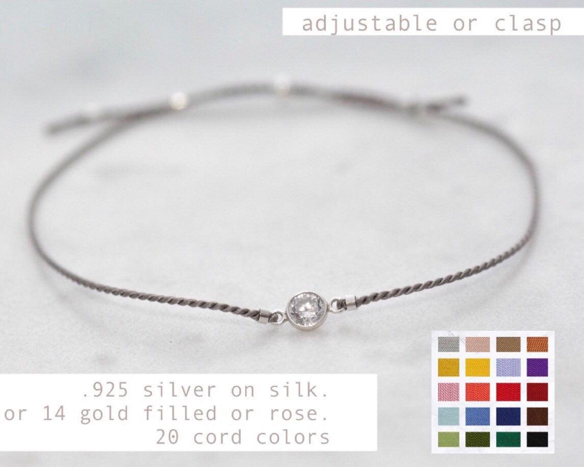 Silver CZ on Silk Bracelet Morse and Dainty Jewelry by Olivia Cactus