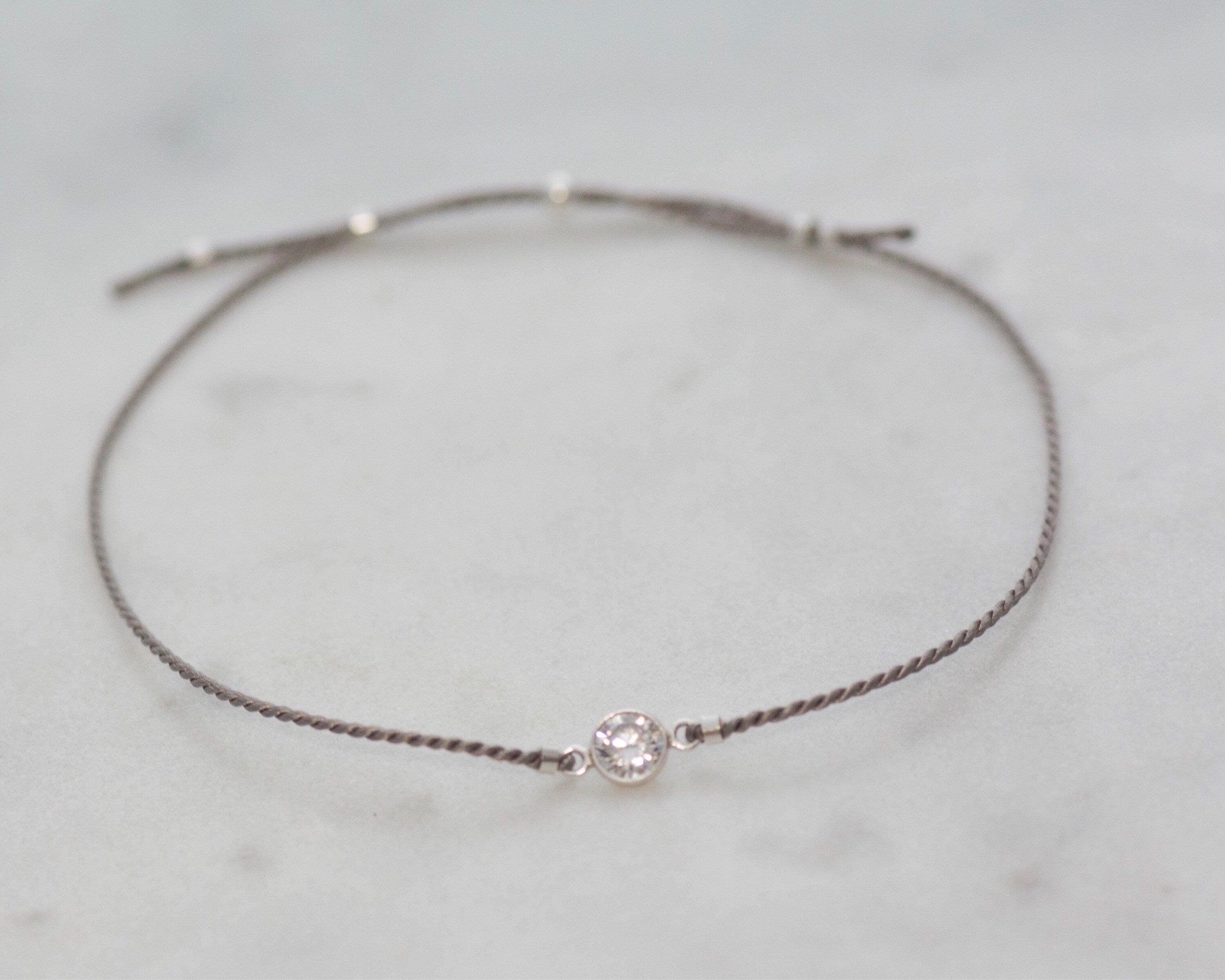 Silver CZ on Silk Bracelet Morse and Dainty Jewelry by Olivia Cactus