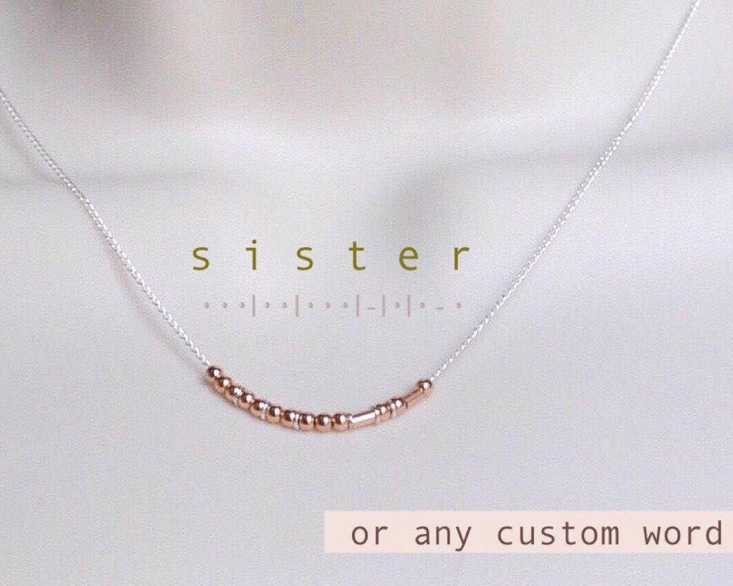 Sister Morse Code Necklace Morse and Dainty Jewelry by Olivia Cactus