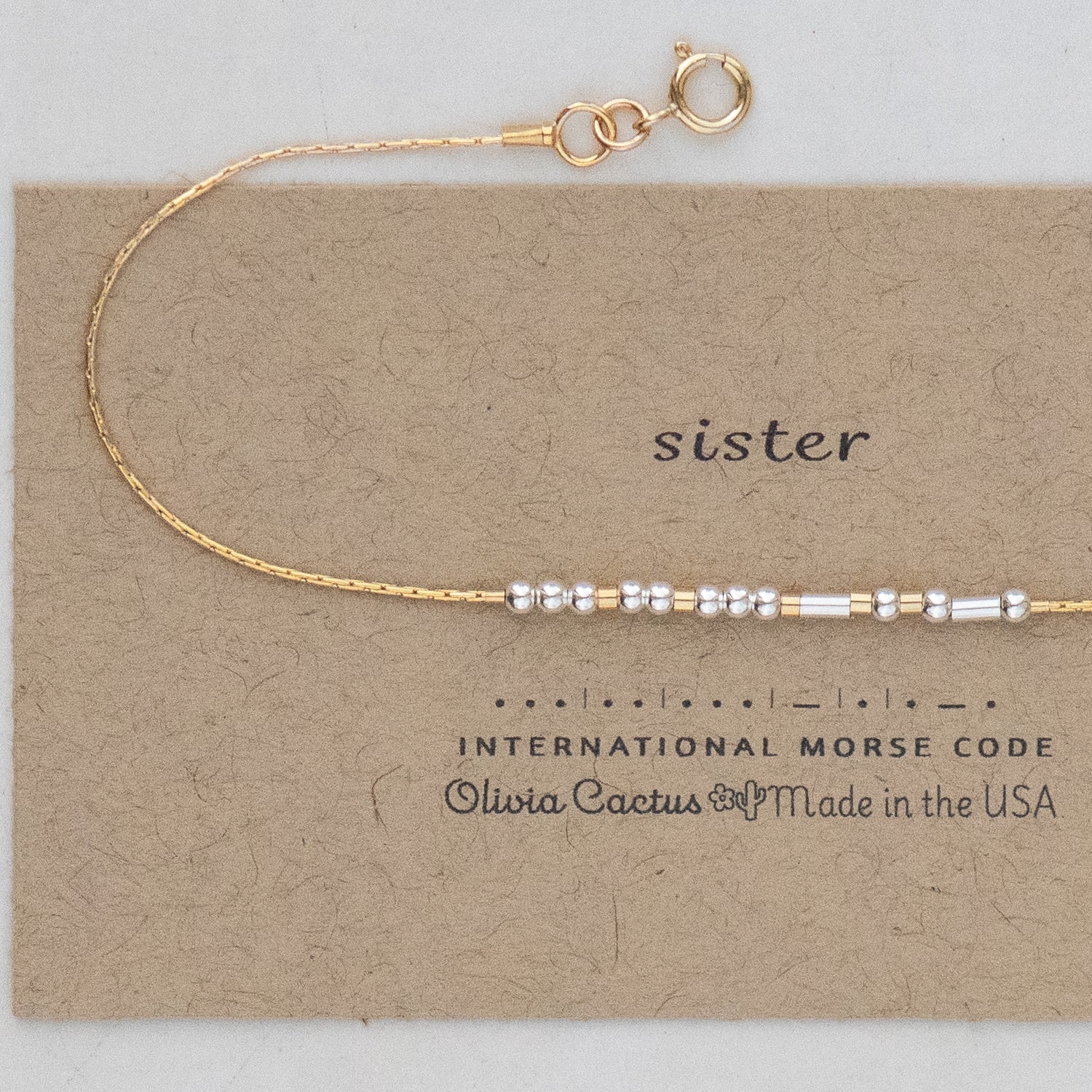 Sister Morse Code Bracelet on Gold Chain - Dainty 14K Gold & Silver Jewelry by Olivia Cactus