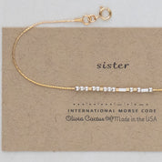 Sister Morse Code Bracelet on Gold Chain - Dainty 14K Gold & Silver Jewelry by Olivia Cactus