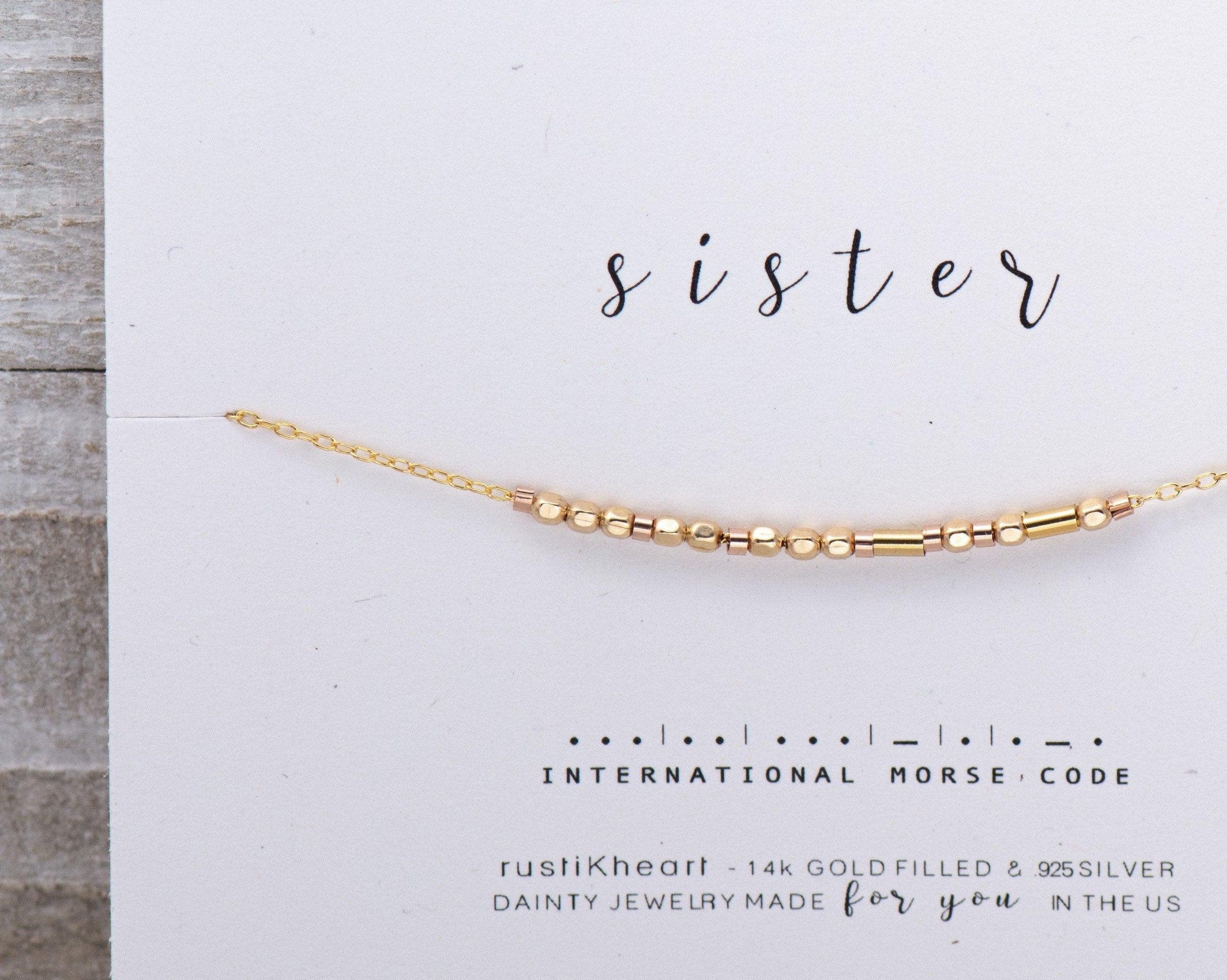 Sister Morse Code Necklace Morse and Dainty Jewelry by Olivia Cactus