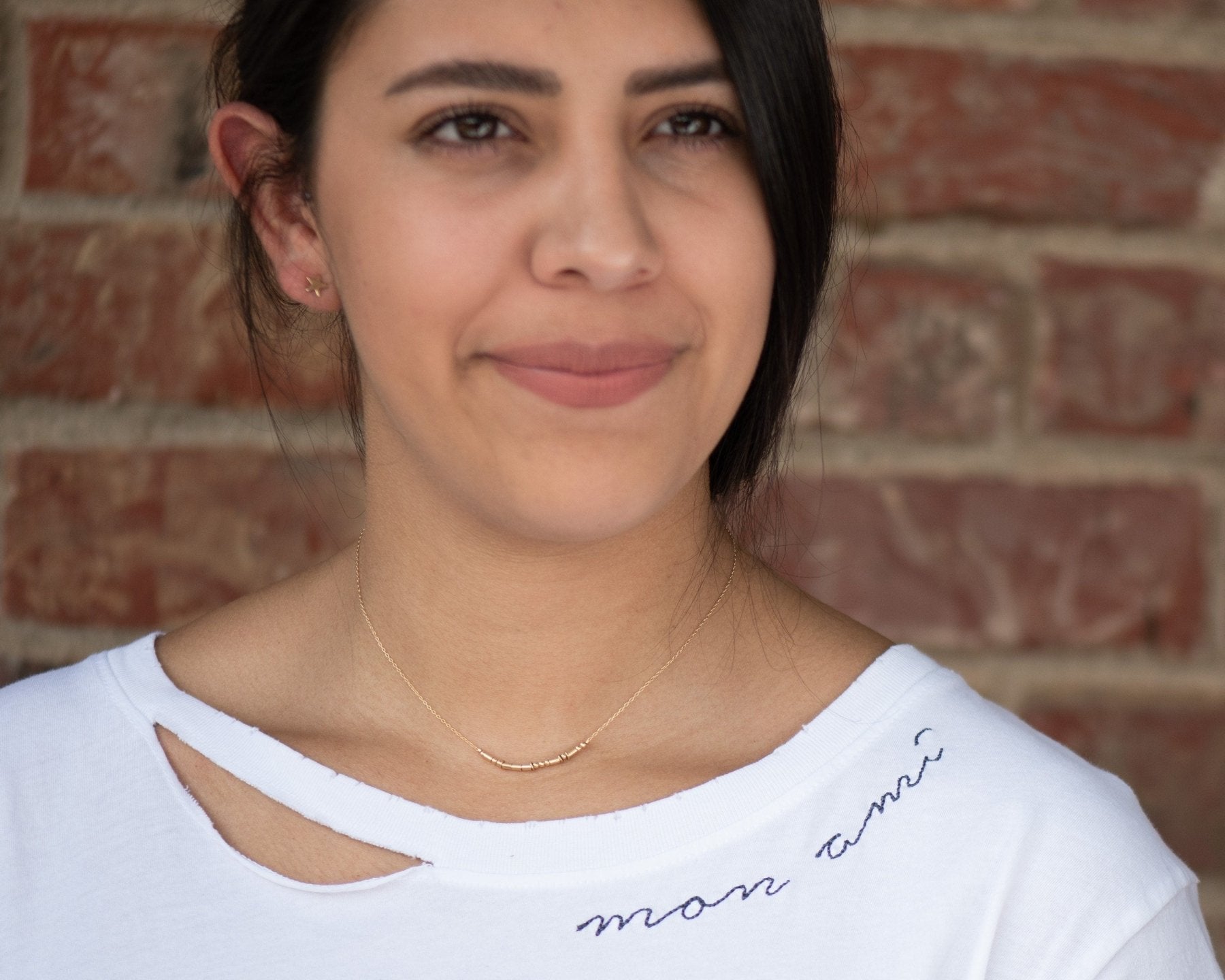 Sister Morse Code Necklace - Dainty 14K Gold & Silver Jewelry by Olivia Cactus