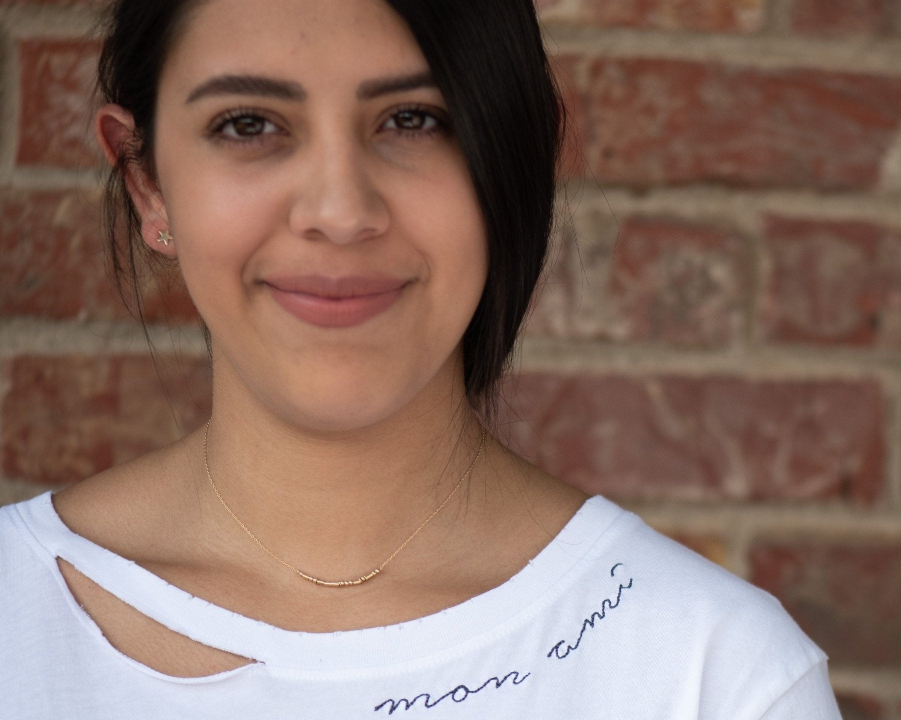 Sister Morse Code Necklace - Dainty 14K Gold & Silver Jewelry by Olivia Cactus