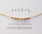 Sister Morse Code Necklace - Dainty 14K Gold & Silver Jewelry by Olivia Cactus
