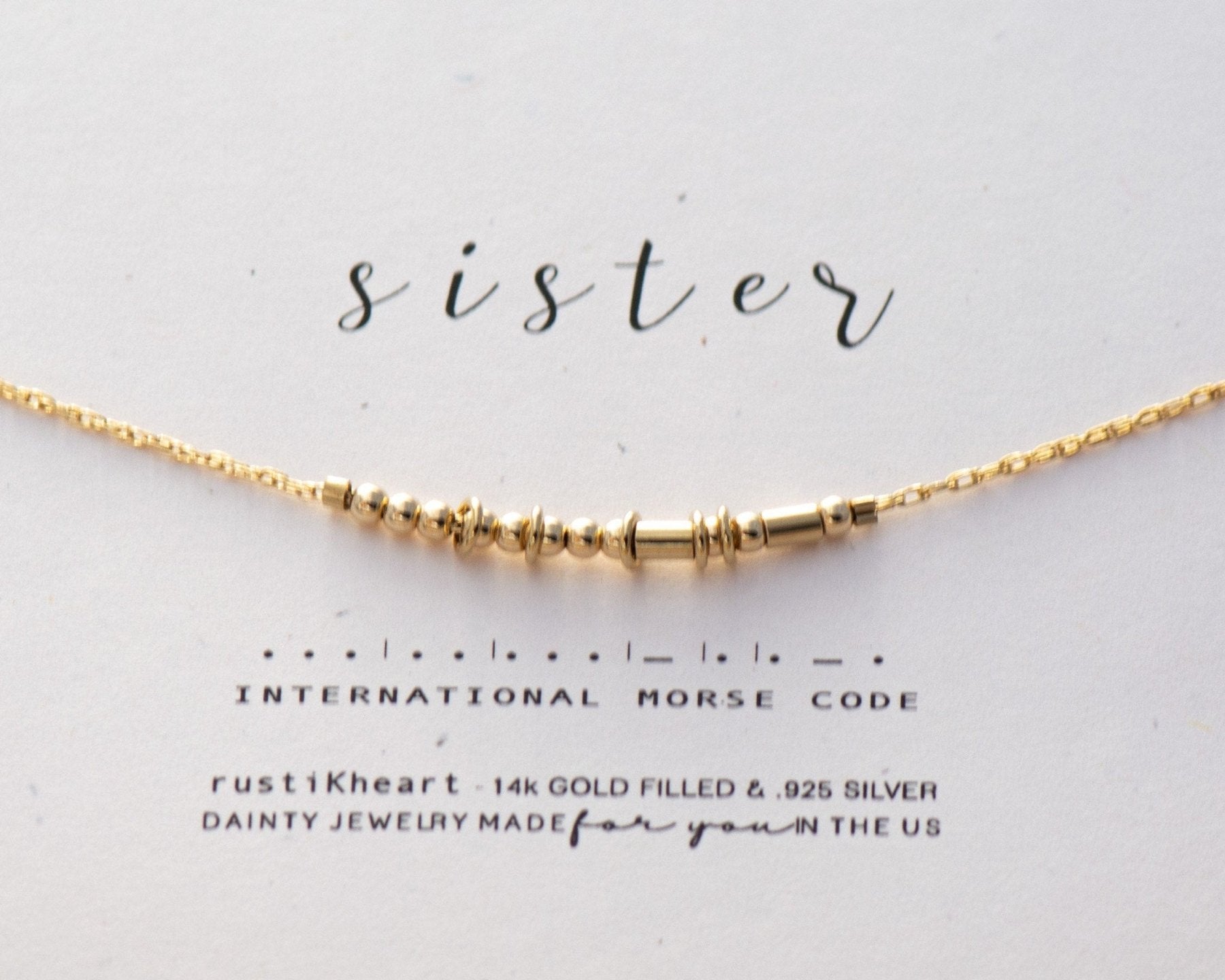 Sister Morse Code Necklace - Dainty 14K Gold & Silver Jewelry by Olivia Cactus